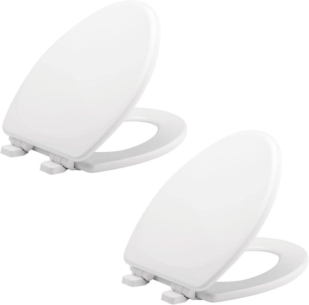 Mayfair Linden Slow Close Toilet Seat, Non Slip Heavy Duty Wood, Easy Install, Elongated, White