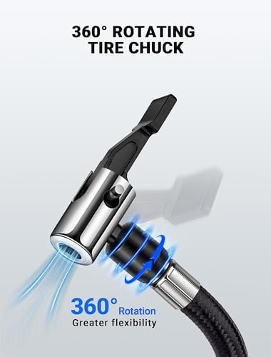 LUMITECO Tire Inflator Hose Adapter with 360-Degree Swivel Tire Air Chuck, 11 Inch Lock On Air Hose with Rotating Nozzle & Converting Nuts, Schrader Valve Adapter for Tire Pump Connect Air Compressor