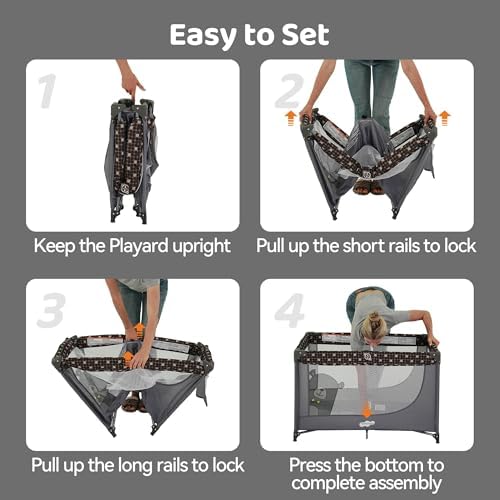 Pamo Babe Pack and Play Portable Crib Baby Playpen Foldable Playard for Infant Toddler with Mattress Pad, Lightweight Unisex Travel Crib Gray