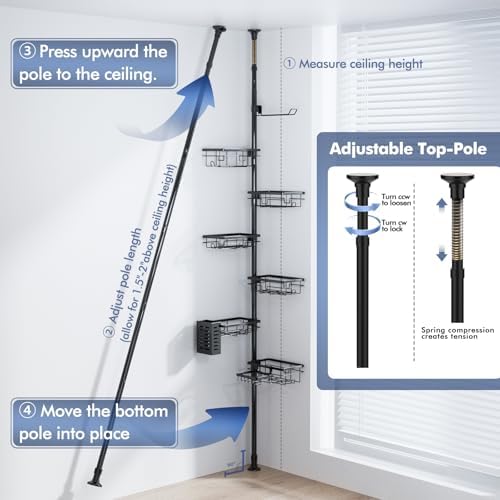 Shower Caddy Organizer Tension Pole, Corner Shower Shelves Bathroom Storage