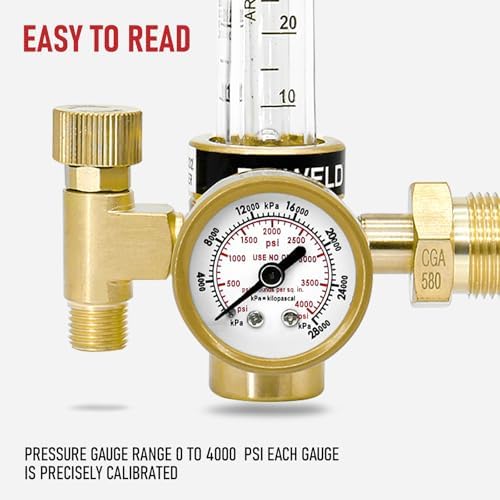 RX WELD Argon Regulator for MIG TIG Weld, CGA580, 6.6FT Hose