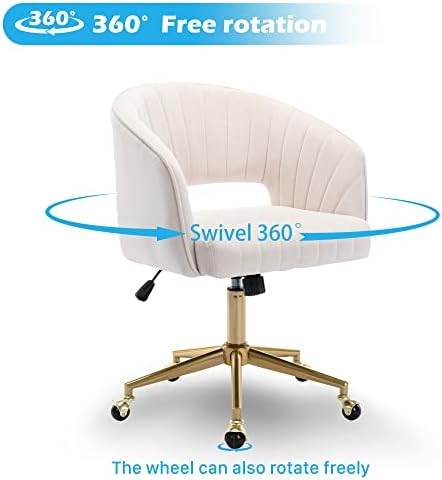 KCC Vanity Chair Velvet Desk Chair with Gold Base for Living Room,Cream
