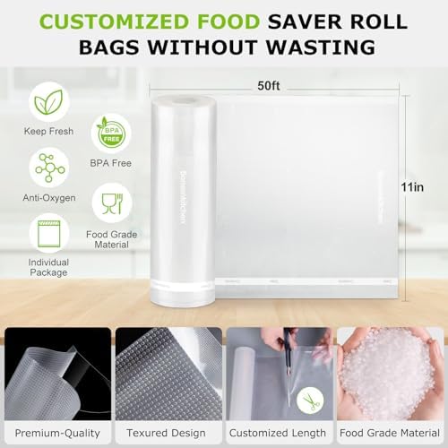 Bonsenkitchen Vacuum Sealer Bags, 2 Rolls 11" x 50', for Food Storage Saver