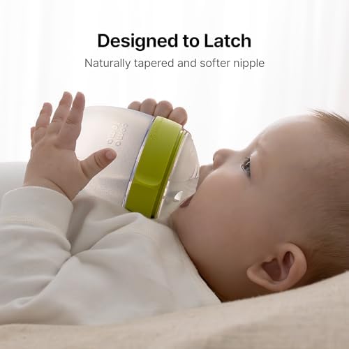 Comotomo Silicone Baby Bottle Gen 2 – 2026 Release (5oz) – True Slow-Flow Nipple for Newborn Feeding (0-3 Months) with Dual Anti Colic Vents for Breast to Bottle Transition, Green (Double Pack)