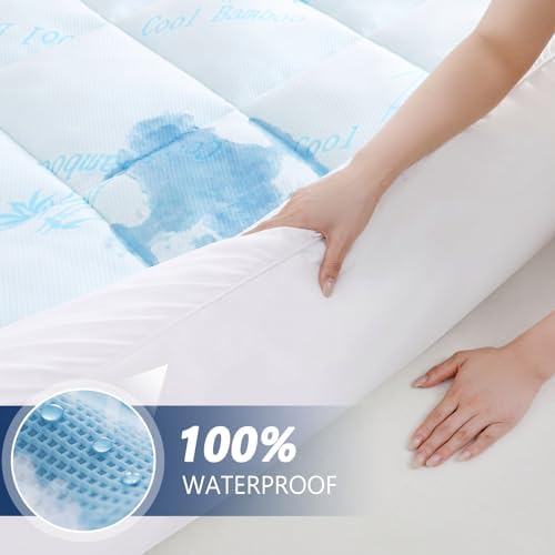 DOWNCOOL 100% Waterproof Queen Mattress Topper, Viscose Derived from Bamboo