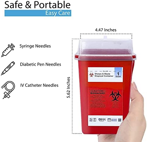 Sharps Containers for Home Use, Needle Disposal, Sharps Disposal, Small Biohazard Containers - 1 Quart