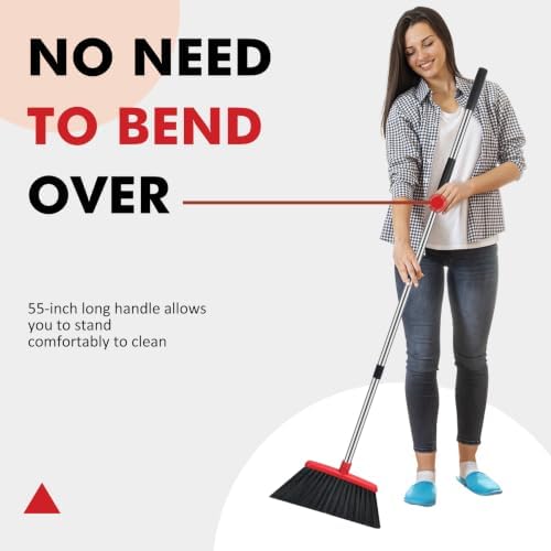 Heavy Duty Broom, 55 Inch Long Handle Outdoor Large Angle Brooms, Commercial Broom for Sweeping Indoor, for Home Garage Kitchen Office Courtyard Lobby Patio Lawn Concrete