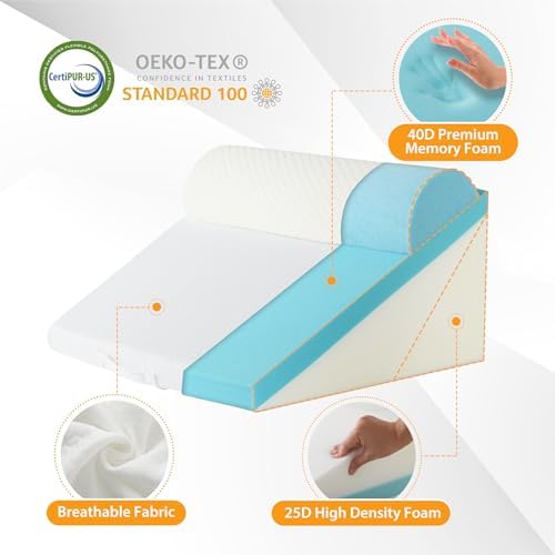 Ruqmuis Wedge Pillow Set for After Surgery, 3PCS Adjustable 9&12 Inch Bed Wedge Pillow for Sleeping, Incline Pillow Wedge for Headboard, Post Surgery, Acid Reflux, Neck&Back Support, White/Grey