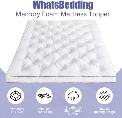 WhatsBedding 4 Inch Memory Foam Mattress Topper Queen for Back Pain Relief, Filled with Breathable Gel Memory Foam