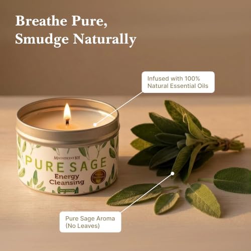 Magnificent 101 Pure Sage Tin Candle for Energy Cleansing, 6oz