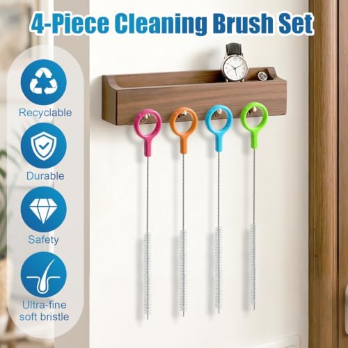 AONEZ Straw Cleaner Brush Set with Color Hanging Loop, 4 Pack