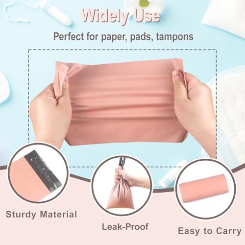 100 PCS Sanitary Napkin Disposal Bags, Feminine Hygiene Disposal Bags for Tampons and Pads, Block Odors, Self-Sealing Seals, 10.6 * 5.9 Inch (Pink)