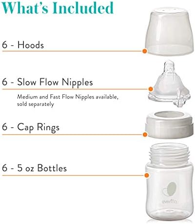 Evenflo Feeding Premium Proflo Venting Balance Plus Wide Neck Baby, Newborn and Infant Bottles - Developed by Pediatric Feeding Specialists - 5 Ounce (Pack of 6)