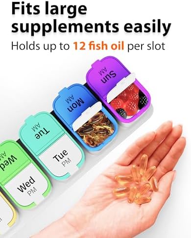 Extra Large Pill Organizer – Weekly Pill Box 7 Day AM PM for Big Vitamins & Supplements, Large Capacity Medication Dispenser with 7 Detachable Compartments, XL Pill Organizer 2 Times a Day