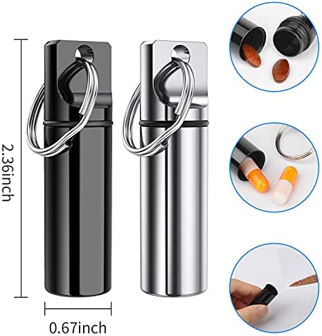 Small Portable Pill Box Keychain (3 Pack), Aluminium Alloy Mini Pill Organizer Case Container for Purse,Waterproof Metal Pill Holder Medicine Bottle for Outdoor Camping Travel(Black+Silver+Red)