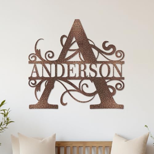 Custom Metal Name Sign | Split Letter Monogram | Outdoor Last Name Sign