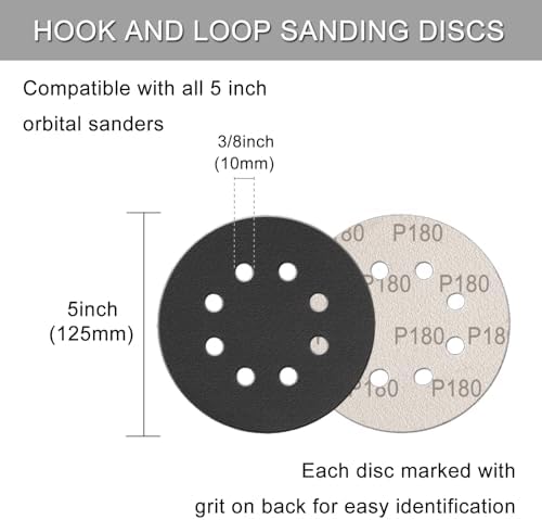 100Pcs 5 Inch Sanding Discs Hook & Loop 8-Hole Wet Dry Sandpaper Assortment