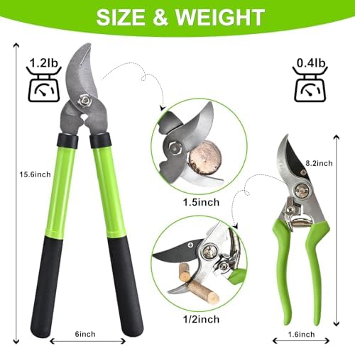 2Pcs Garden Shears Set, High Carbon Steel Pruning Loppers