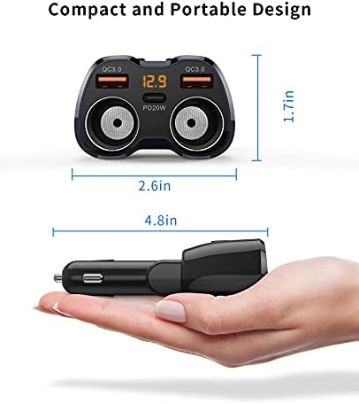 Cigarette Lighter Splitter, SUPERONE 180W 2-Socket Adapter with PD USB-C