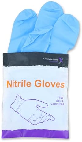 Lightning X Nitrile Exam Glove Pairs | Individually Packed | 50 Gloves | 25 Pairs | Resealable Zip Bag - Large (Fits Most)
