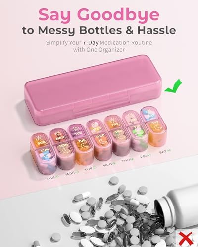 Pillex Weekly Pill Organizer 2 Times a Day, AM PM Pill Box Organizer 7 Day