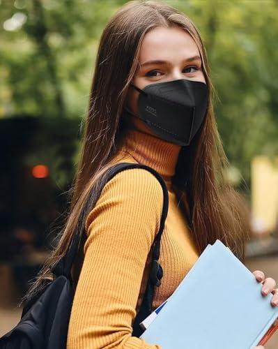 LEMENT 50pcs KN95 Face Mask Black 5-Layer Filter≥95% Cup Dust Safety Masks