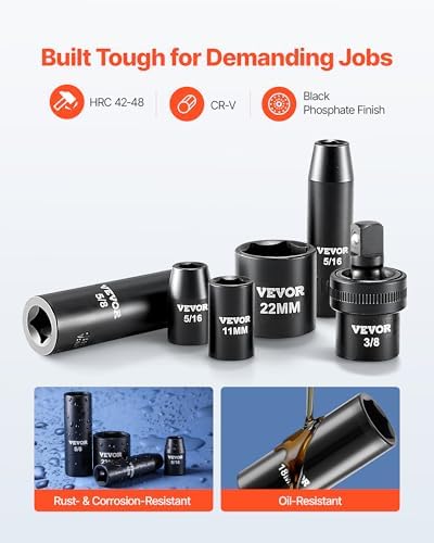 VEVOR 3/8" Drive Impact Socket Set, 50-Piece, Deep & Shallow Kit