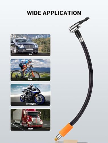 LUMITECO Tire Inflator Hose Adapter with 360-Degree Swivel Tire Air Chuck, 11 Inch Lock On Air Hose with Rotating Nozzle & Converting Nuts, Schrader Valve Adapter for Tire Pump Connect Air Compressor
