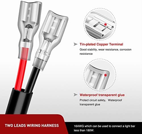 Nilight 2PCS 16 AWG 10 Feet Wiring Harness Extension Kit for LED Work Light Bar Led Pods Off Road Lights Driving Fog Light Boat Lighting, 2 Years Warranty,black