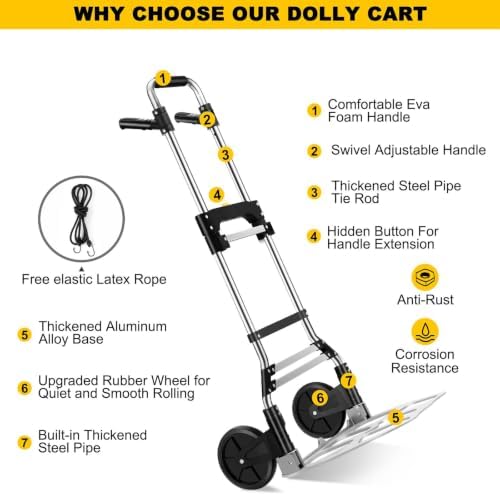 330 LB Capacity Folding Hand Truck Dolly Cart, Portable Aluminum Dolly Cart with Telescoping Handle and Rubber Wheels for Moving,Shopping,Travel,Office Use.