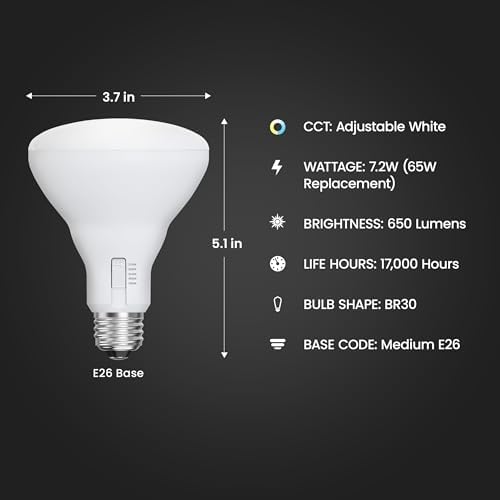 Feit Electric BR30 LED Light Bulbs, 65W Eq, Dimmable, 5CCT, 6 Pack