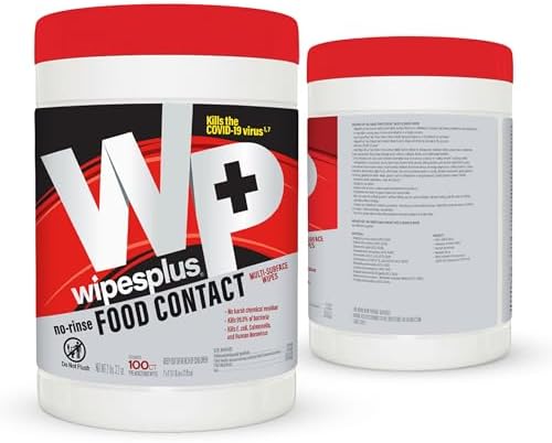 WIPESPLUS Cleaning Wipes All Purpose Food Contact - No Rinse, No Residue, Quick Dry Formula, Disinfecting Wipes For Restaurants, Foodservice, Schools - Canister, 100 Count