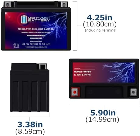 Mighty Max Battery YTX9-BS -12 Volt 8 AH, 135 CCA, Rechargeable Maintenance Free SLA AGM Motorcycle Battery