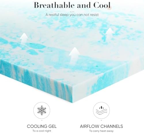 DUMOS Memory Foam Mattress Topper Queen, 2 Inch Thick Gel Infused Bed Toppers for Queen Size Bed, Soft Mattress Pads for Sleeper Sofa, RV, Camper, CertiPUR-US Certified, Blue
