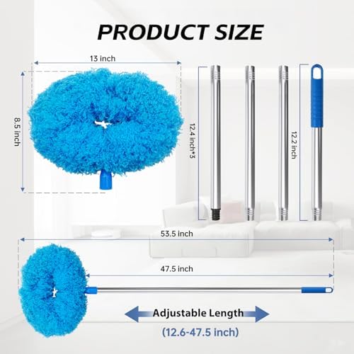 DRQ Ceiling Fan Cleaner Duster with 13-48 in Extension Pole, Blue
