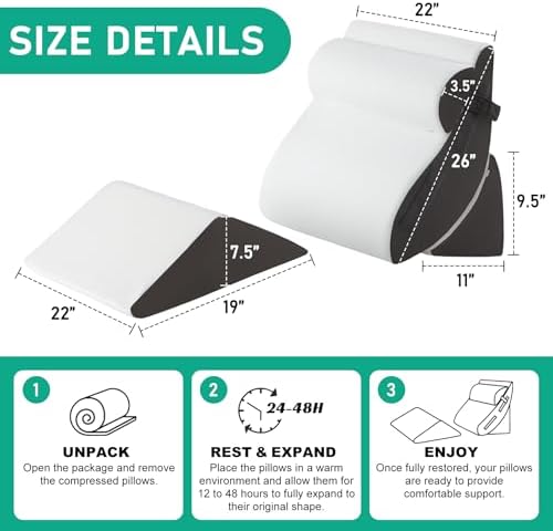 4PCS Wedge Pillow Set for After Surgery, White/Grey