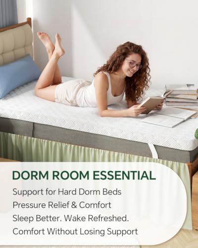 College Dorm Room Essential Twin XL Memory Foam Mattress Topper Pad