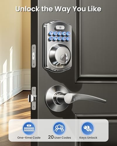 Veise KS01B Keypad Door Lock with 2 Lever Handles Set, Satin Nickel