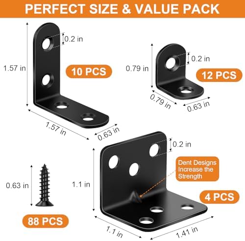 26 Pack L Bracket Corner Brace Kit, 3 Sizes Stainless Steel Corner Bracket