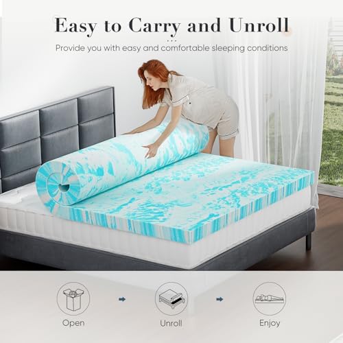 DUMOS Memory Foam Mattress Topper Queen, 2 Inch Thick Gel Infused Bed Toppers for Queen Size Bed, Soft Mattress Pads for Sleeper Sofa, RV, Camper, CertiPUR-US Certified, Blue