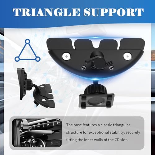 CD Slot Mount for CarPlay Screen 360° Rotatable,CarPlay Screen Mount with Triangle Stabilizing Support,Universal CD Mounts for CarPlays Screens/Dashcam/GPS Car Accessories