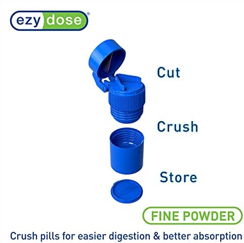 EZY DOSE 3 Compartment Pill Crusher, Cutter and Grinder, Daily Usage, Safely Cut Pills, Vitamins, Tablets, Accurate and Easy Cutting, Stainless Steel Blade, Removable Drinking Cup, Blue, BPA Free