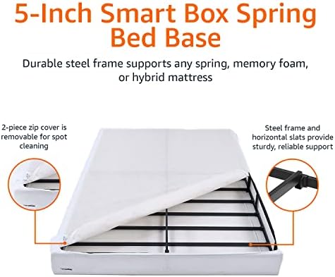 Amazon Basics Smart Box Spring Bed Base, 5-Inch Height Mattress Foundation, Tool-Free Easy Assembly, Metal Support, Full, 74" x 53"