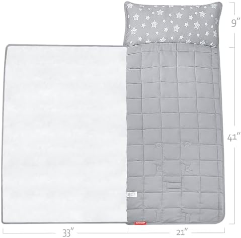 Moonsea Toddler Nap Mat with Pillow and Fleece Minky Blanket Grey