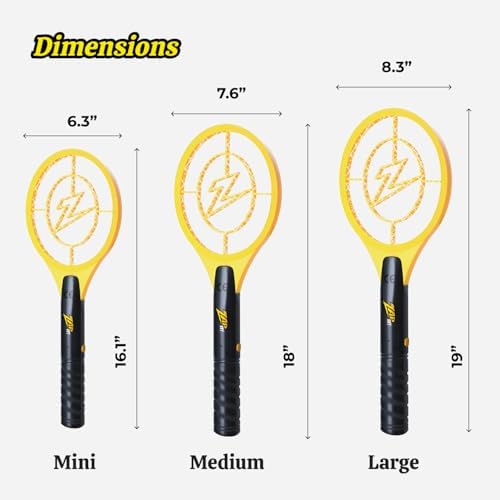 ZAP IT! Battery Powered Fly Swatter Racket - 3,500-Volt Mosquito Zapper with 2 AA Batteries Included and LED Light -Medium- Safe 3-Layer Mesh, Dark Yellow, Bug Zapper Racquet for Indoors and Outdoors