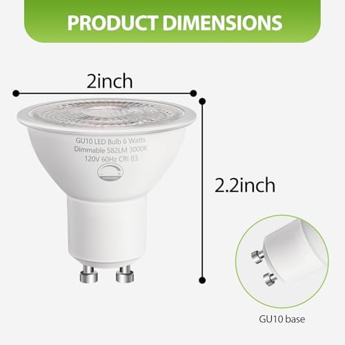6-Pack GU10 LED Bulbs Dimmable,6W (50W Eq),3000K Soft White 582 LM