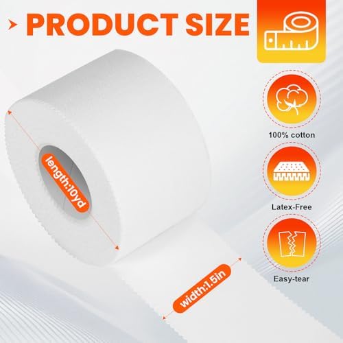 TENKAIWICK White Athletic Tape 16Pk, 1.5"x160Yds, Ankle/Wrist Support, for Soccer/Football