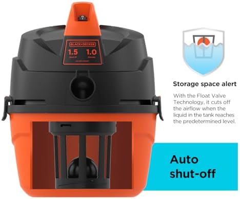 BLACK+DECKER Shop Vacuum Wet and Dry, Small Shop Vac with Accessories, 1 Gallon 1.5 Peak HP, Wall Mount Mini Vacuum for Garage, Home and Pet, 60CFM (BDXV18101P-1H)