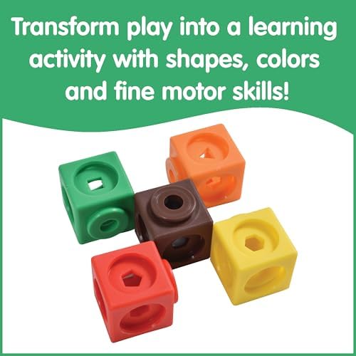 edxeducation Math Cubes, Set of 100 Counting Blocks, 5 Shapes and 10 Colors