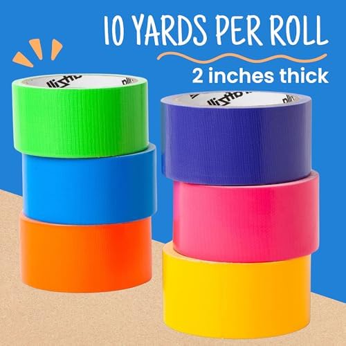 Craftzilla Colored Duct Tape Multi-Pack, 6 Bright Colors,10 Yards x 2 Inch